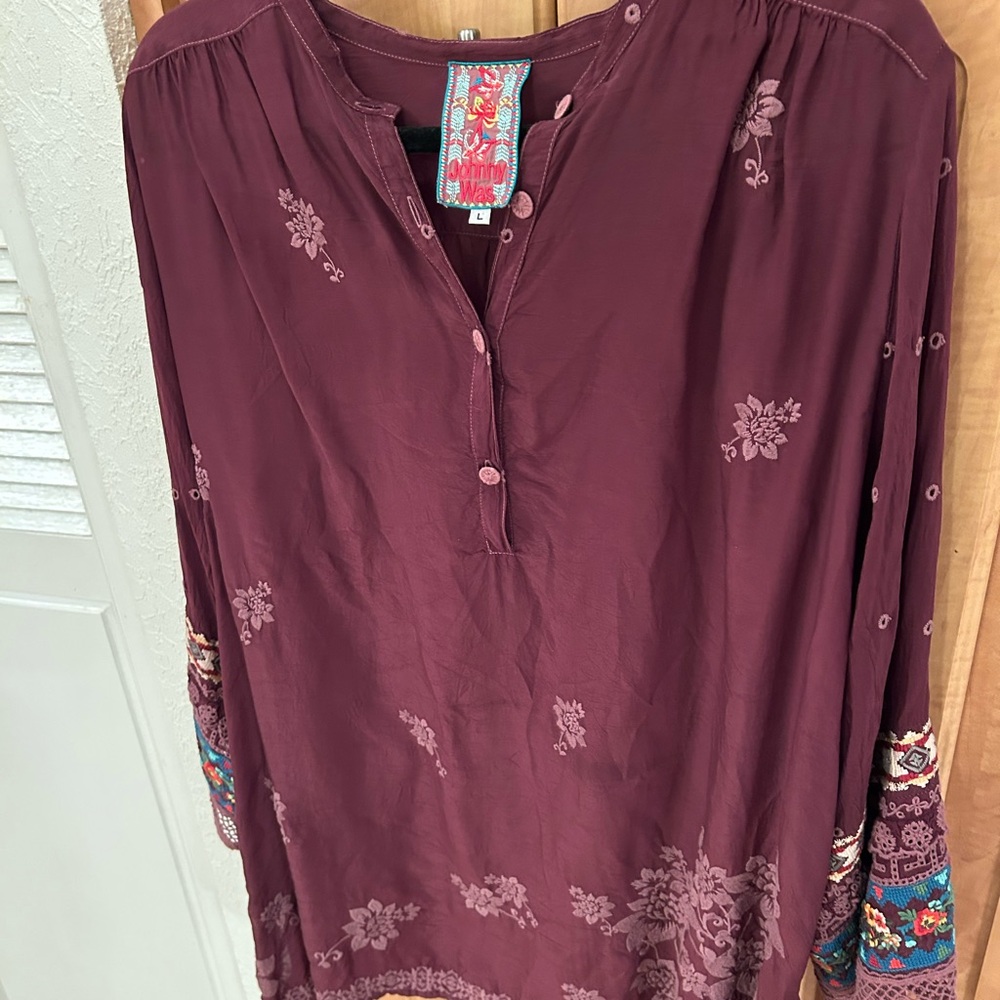 Johnny Was Burgundy Floral Blouse